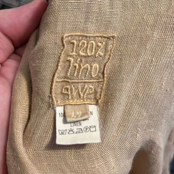 120% Lino Tan 100% Linen Button Closure Casual Dress Coastal Resort Minimalist - Picture 10 of 11